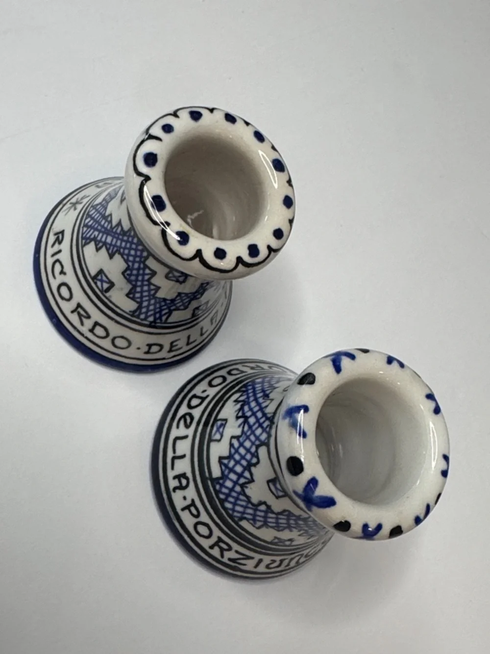 Italian Porcelain Mini Candlestick Holders Ricordo Della Porziuncola Assisi Pair